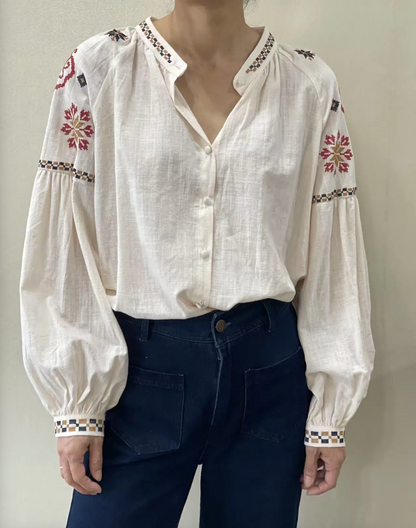 Chemise Brodée Manches Bouffantes