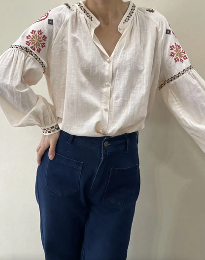 Chemise Brodée Manches Bouffantes