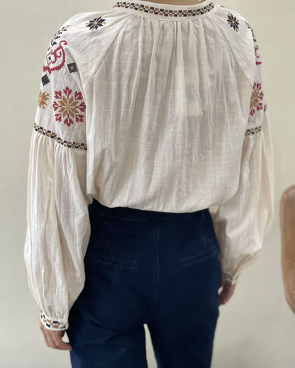 Chemise Brodée Manches Bouffantes