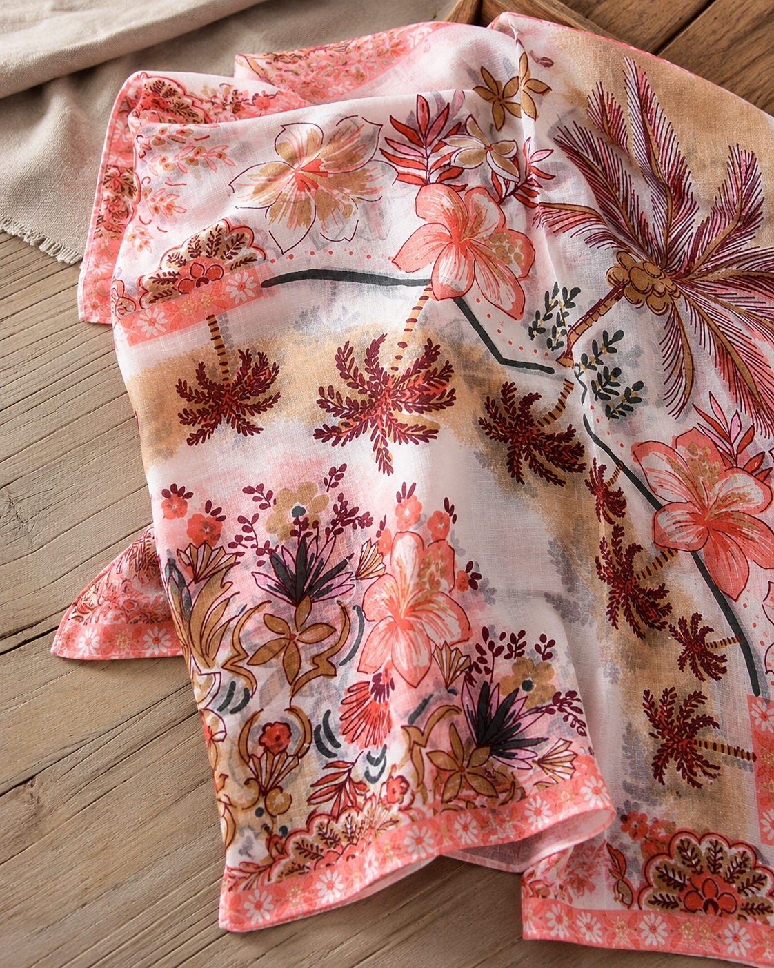 Carré Coton Palmier et Fleur de Tiaré