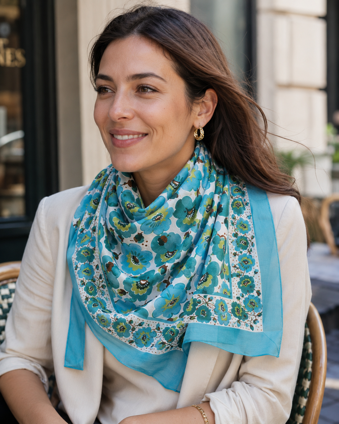 Carré de Foulard en Coton Fleur Expressive
