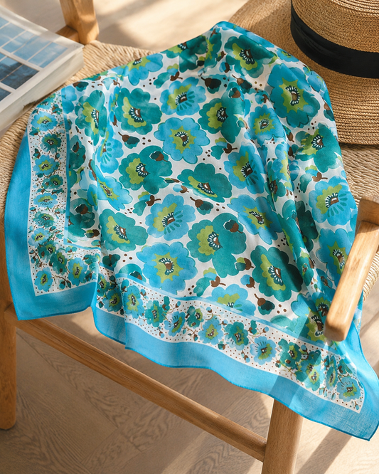 Carré de Foulard en Coton Fleur Expressive