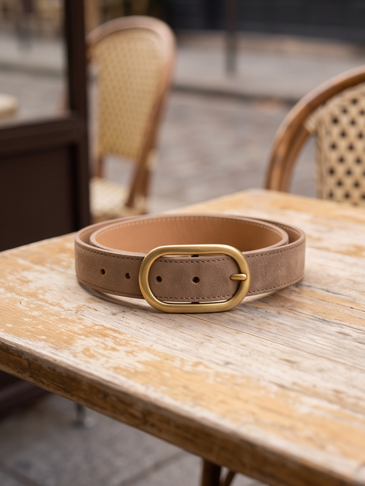 Ceinture Cuir Boucle Ovale Daim