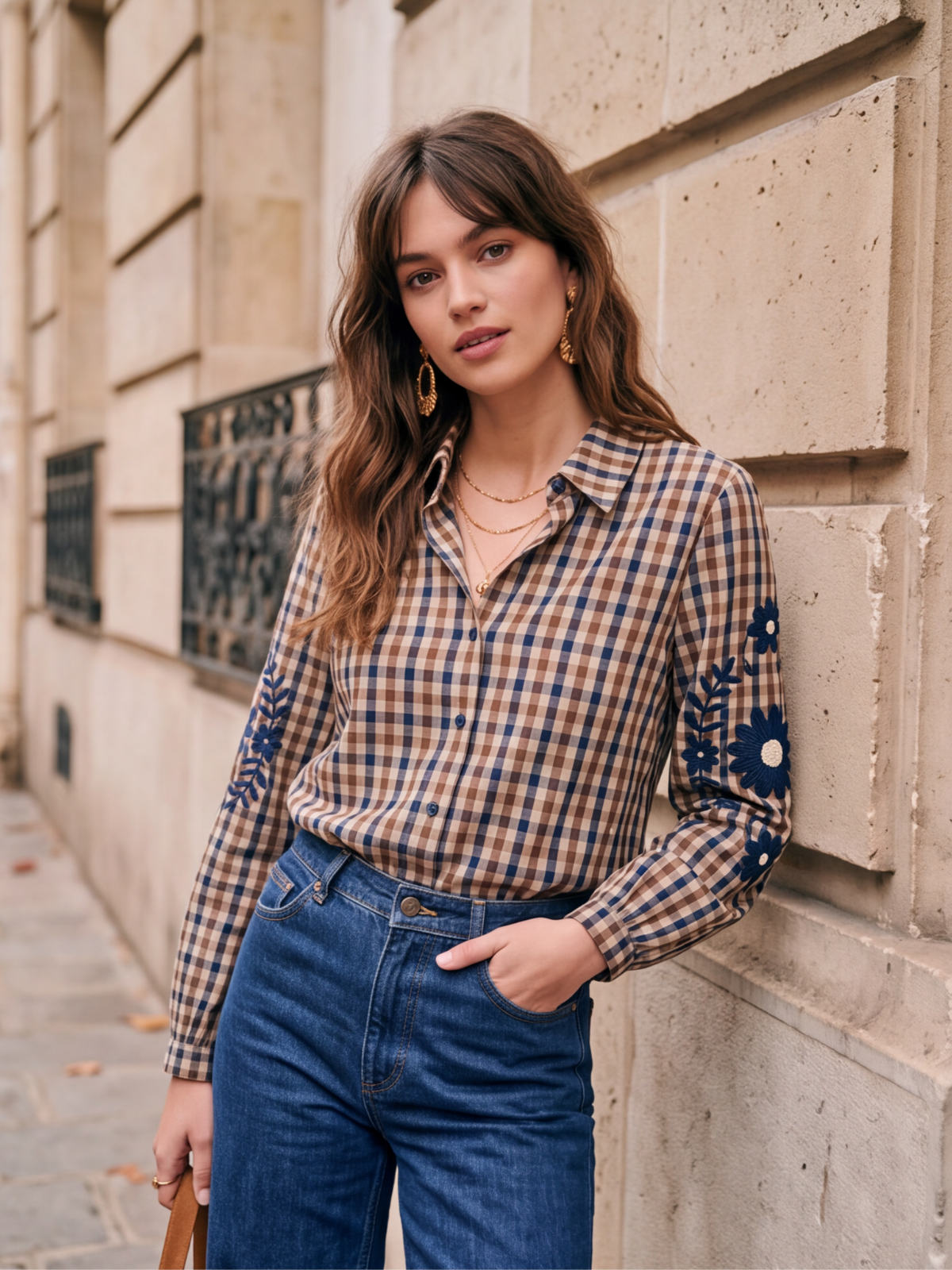 Chemise Adélaïde - Carreaux Manches Brodées