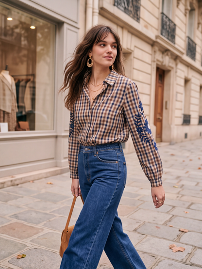Chemise Adélaïde - Carreaux Manches Brodées