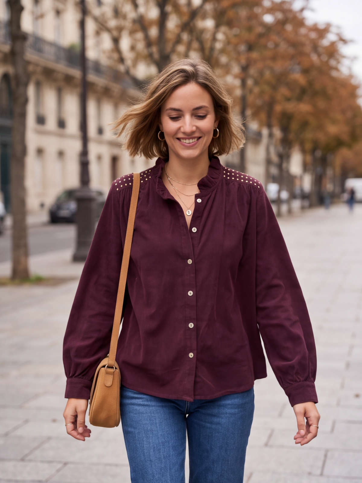 Chemise Albertine - Velours Col Volanté