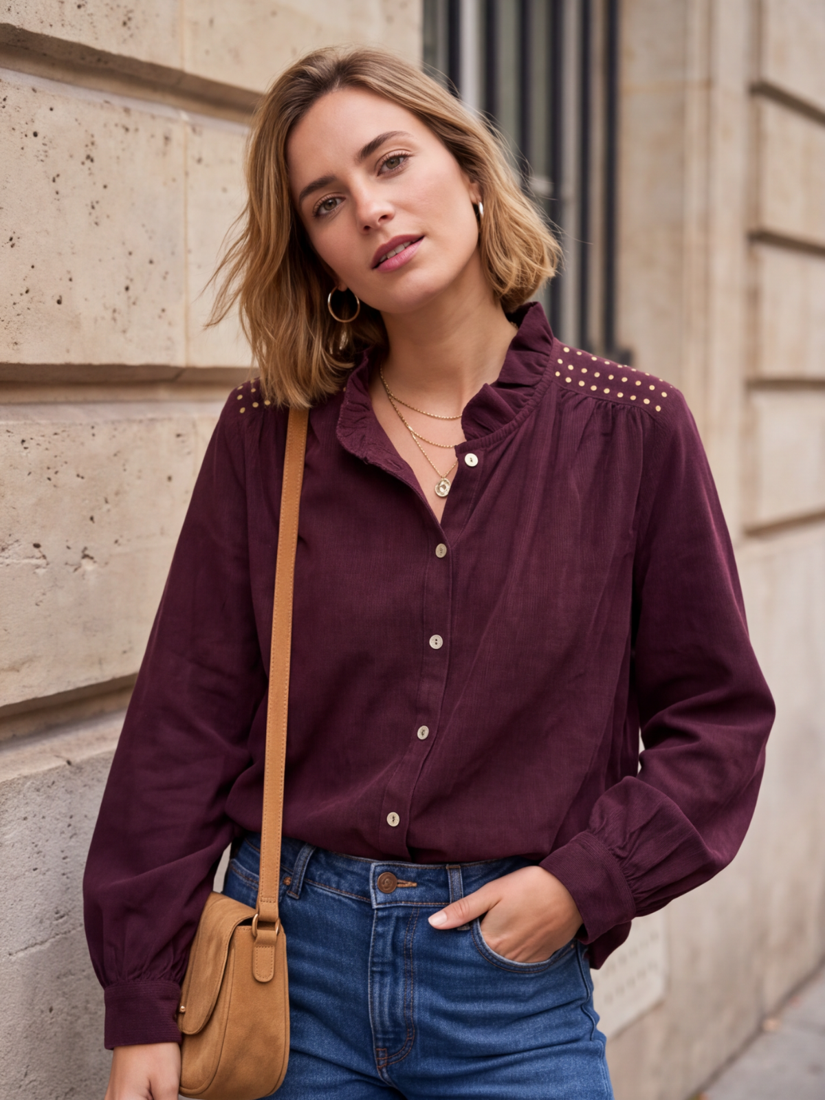 Chemise Albertine - Velours Col Volanté