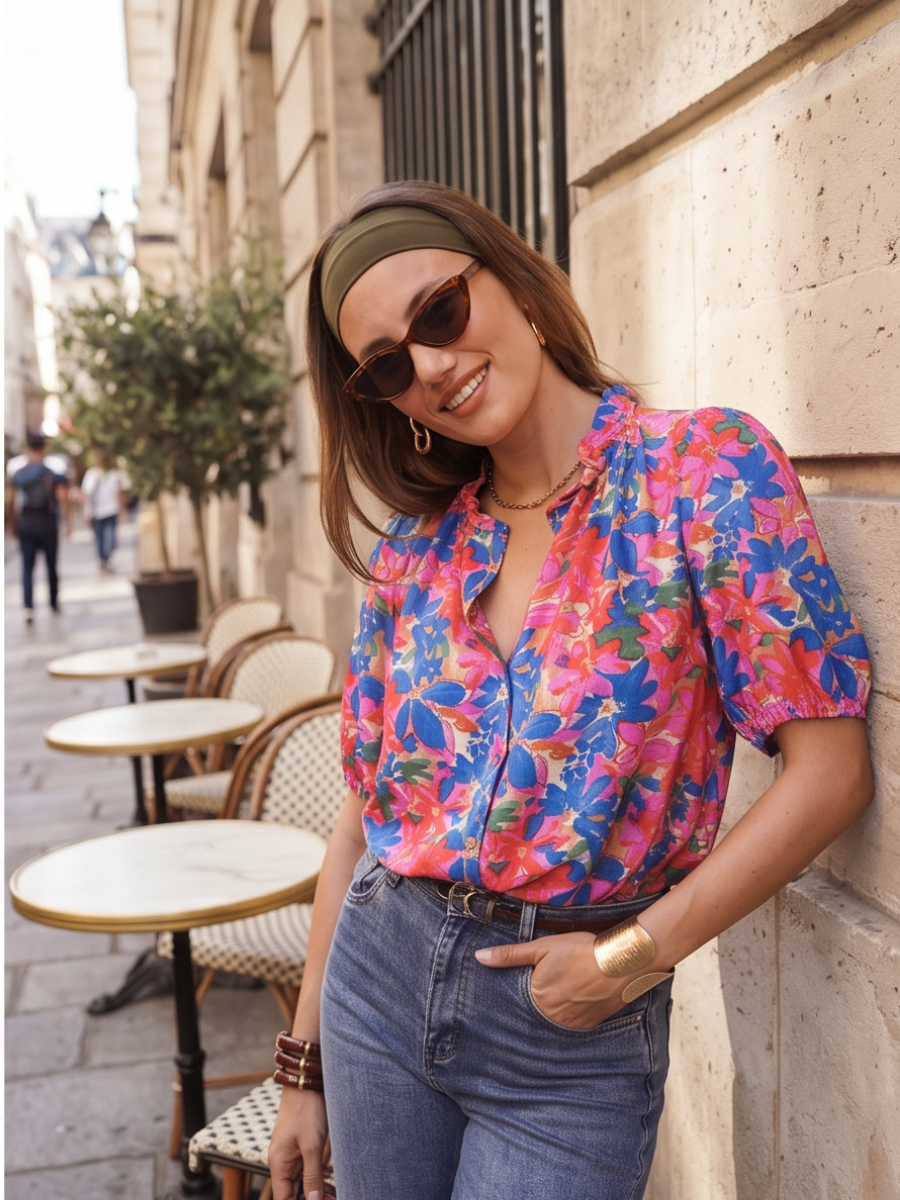 Chemise Ariane - Bleue Imprimée