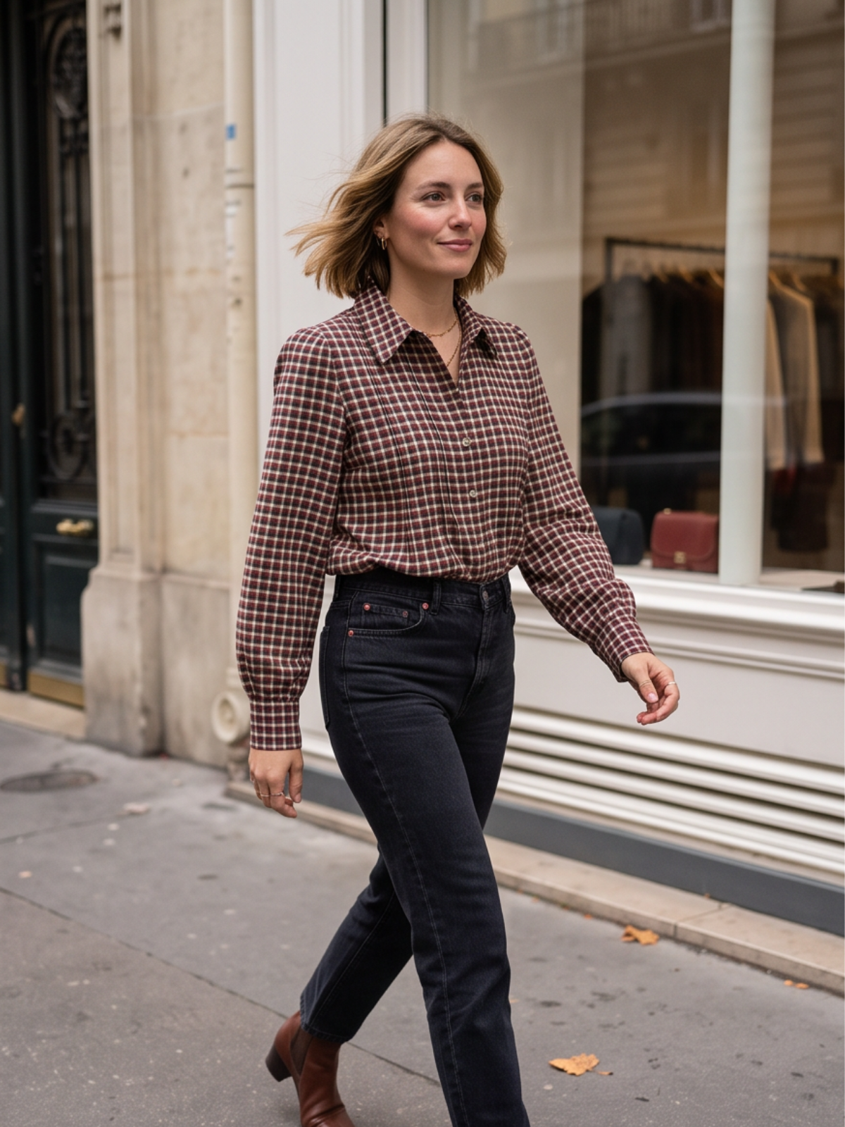 Chemise Bernadette - Petits Carreaux Plissés