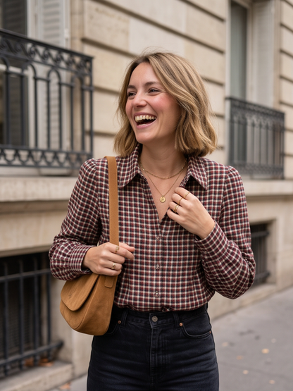 Chemise Bernadette - Petits Carreaux Plissés