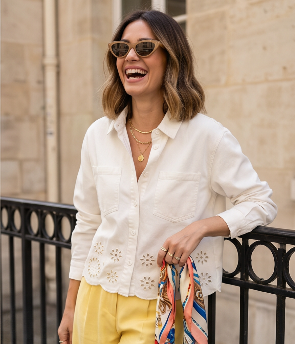 Chemise Brodée Blanche Denim