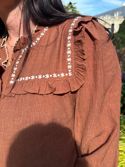 Chemise Brune Volants