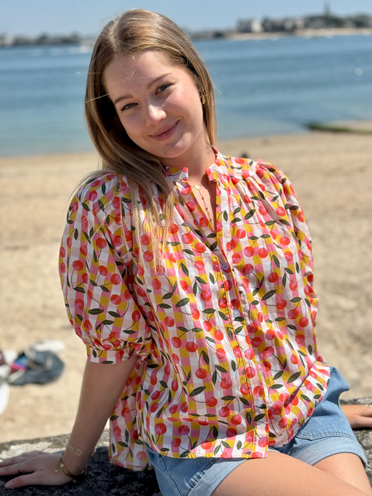 Chemise en coton imprimé cerises