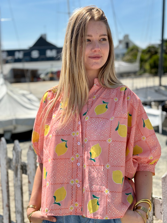 Chemise rose imprimé citron