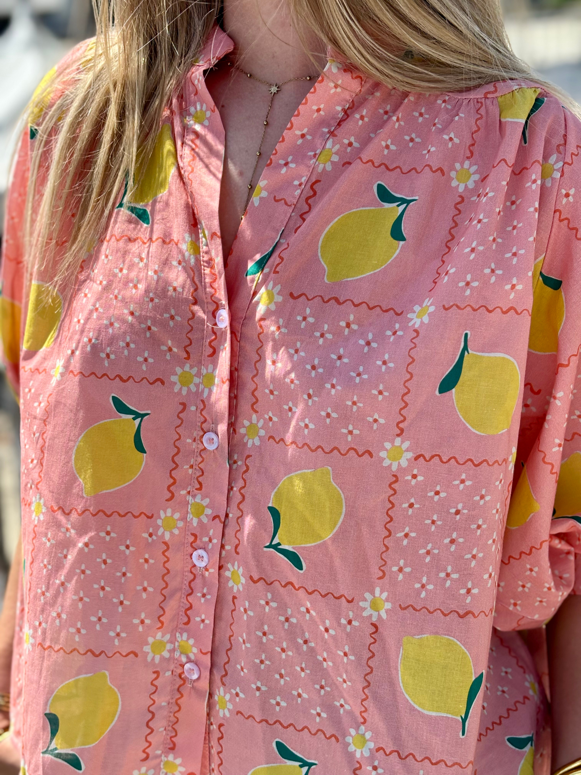 Chemise rose imprimé citron