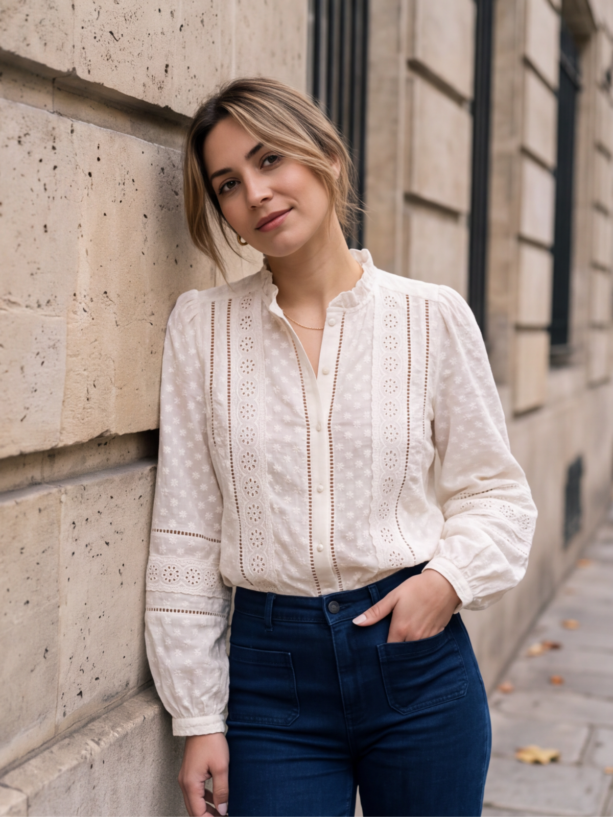 Chemise Clémentine - Broderie Anglaise Col Volanté