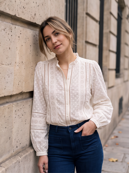Chemise Clémentine - Broderie Anglaise Col Volanté