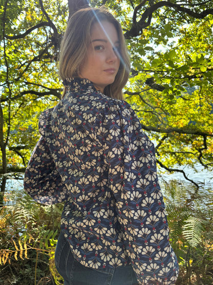 Chemise coton bleue imprimée bohème chic
