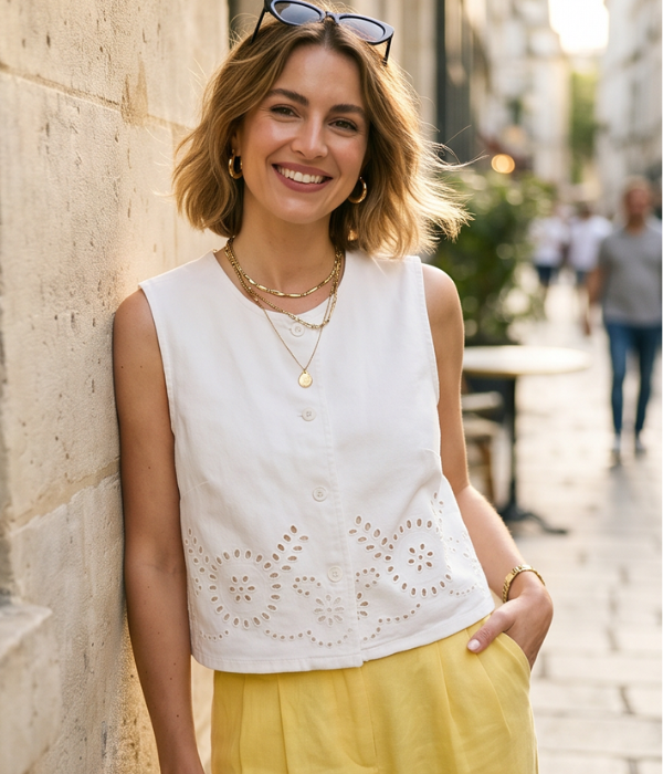 Gilet Denim Ajouré Blanc