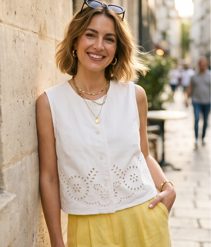 Gilet Denim Ajouré Blanc