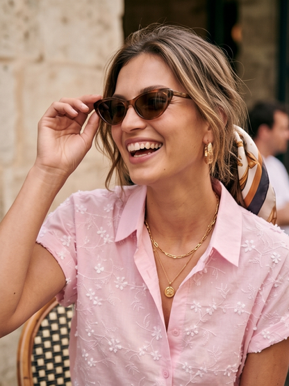 Chemise Fleurs Relief Rose