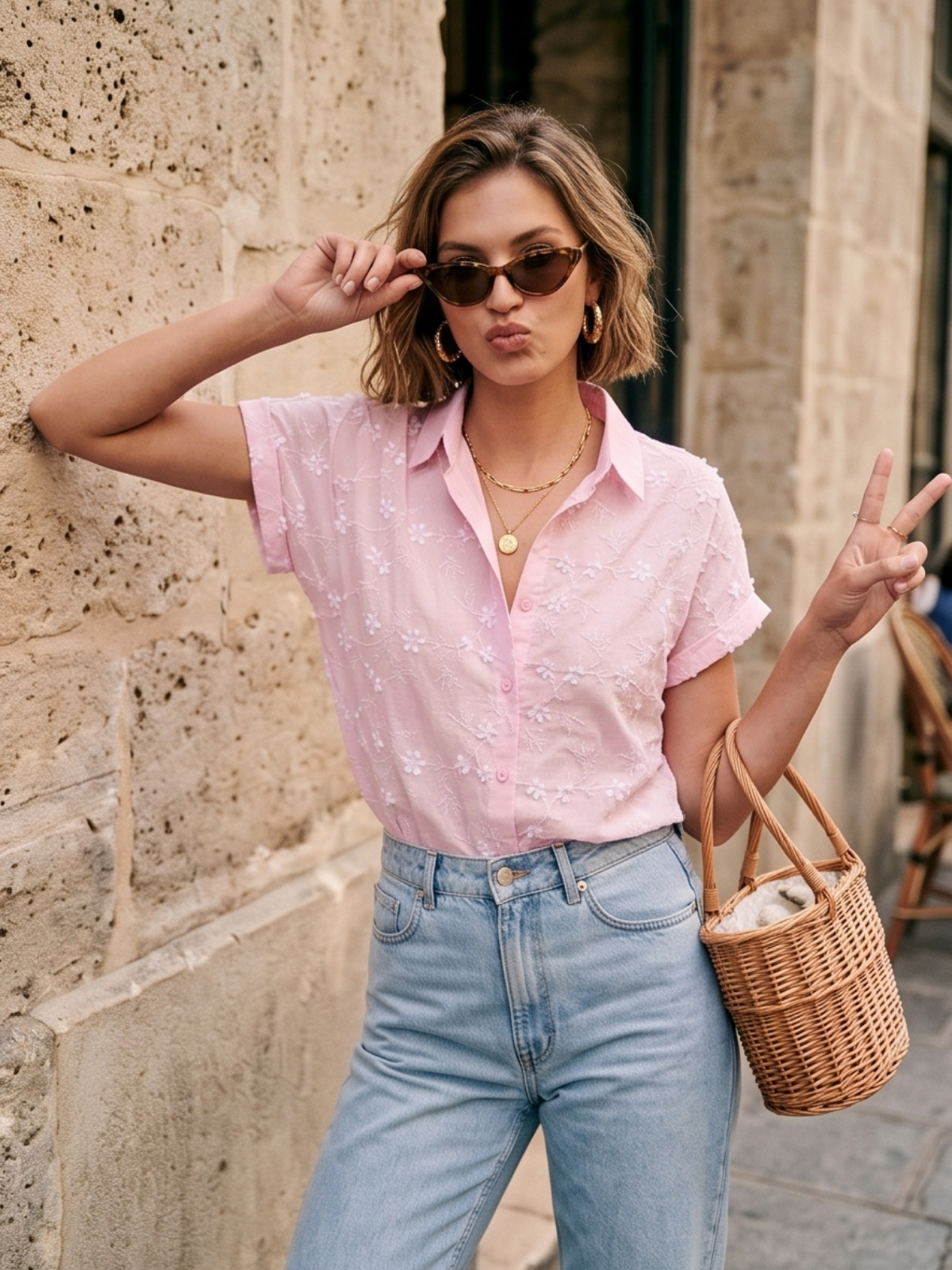 Chemise Fleurs Relief Rose
