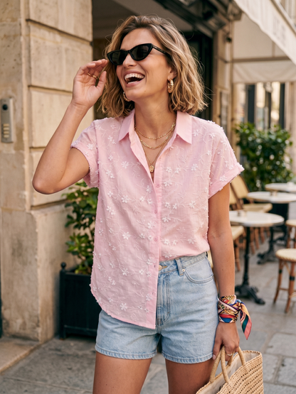 Chemise Fleurs Relief Rose