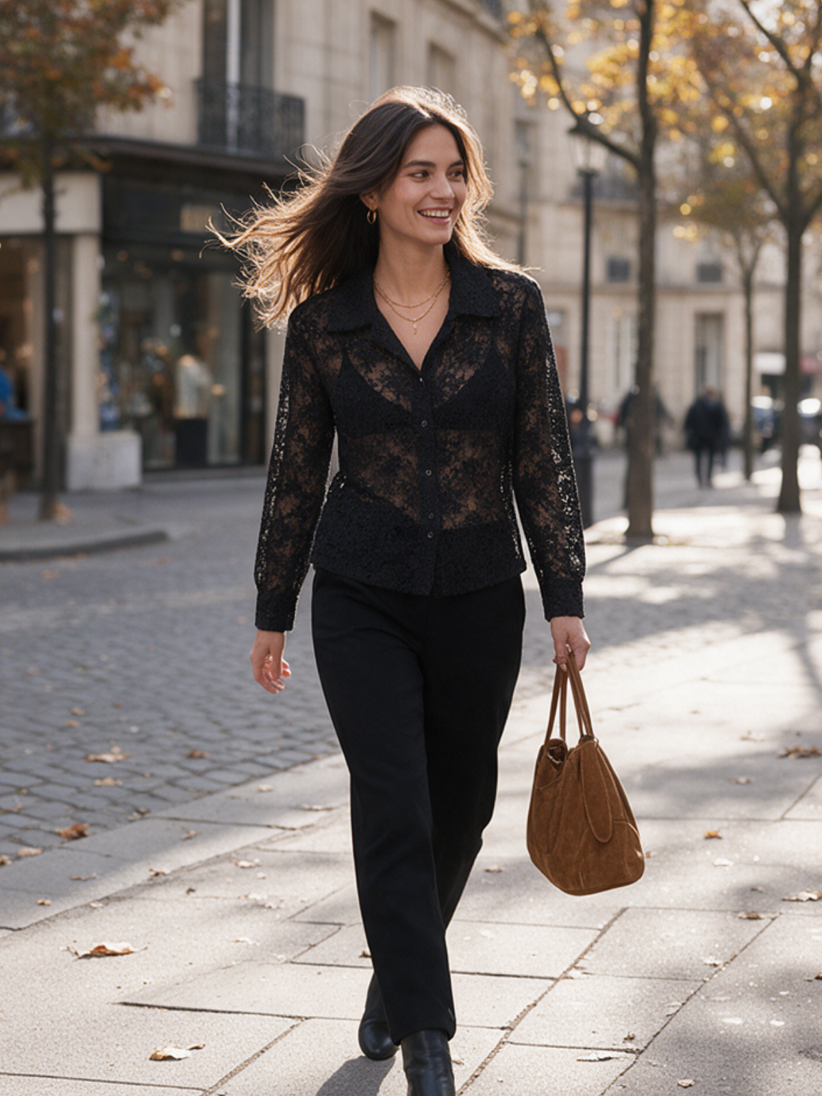 Chemise Garance - Dentelle Transparente Noire