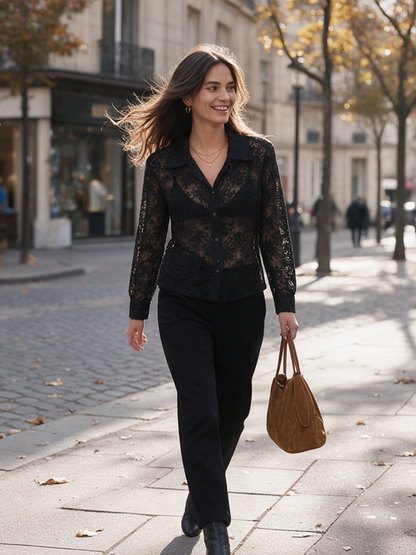 Chemise Garance - Dentelle Transparente Noire
