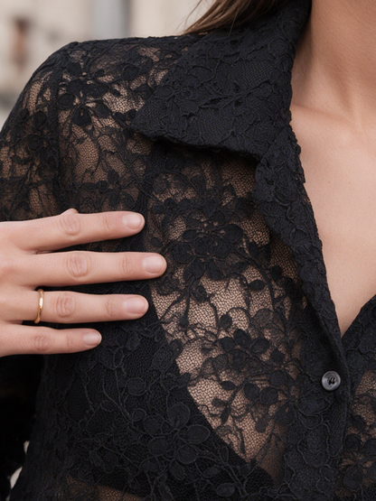 Chemise Garance - Dentelle Transparente Noire