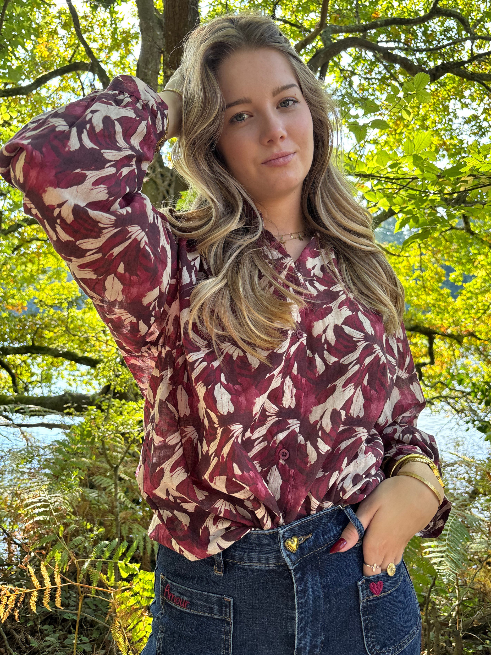Chemise imprimée en coton bohème chic