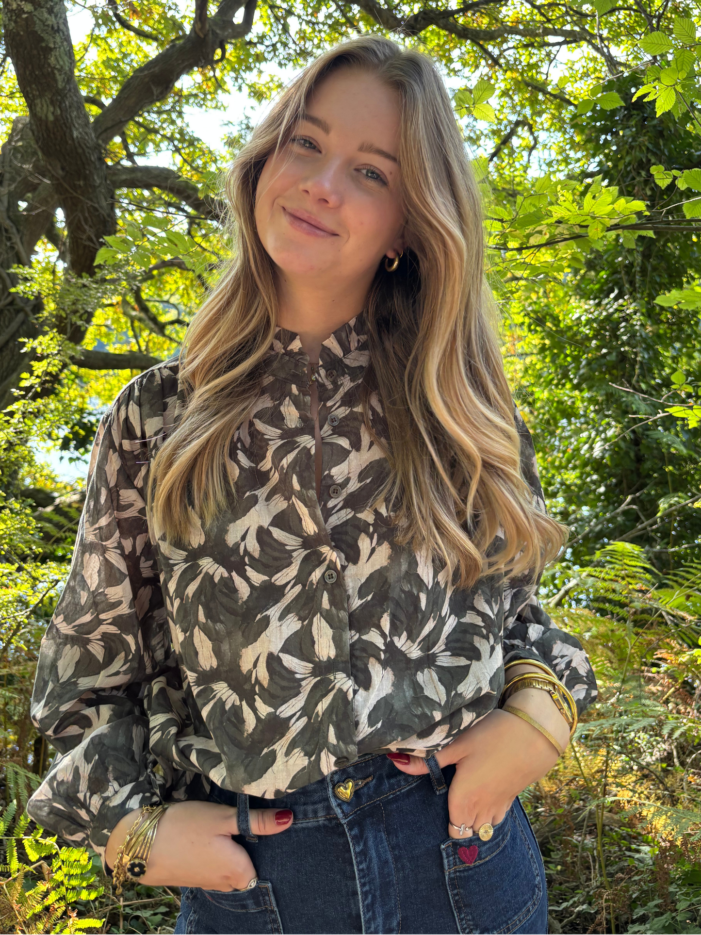 Chemise imprimée en coton bohème chic