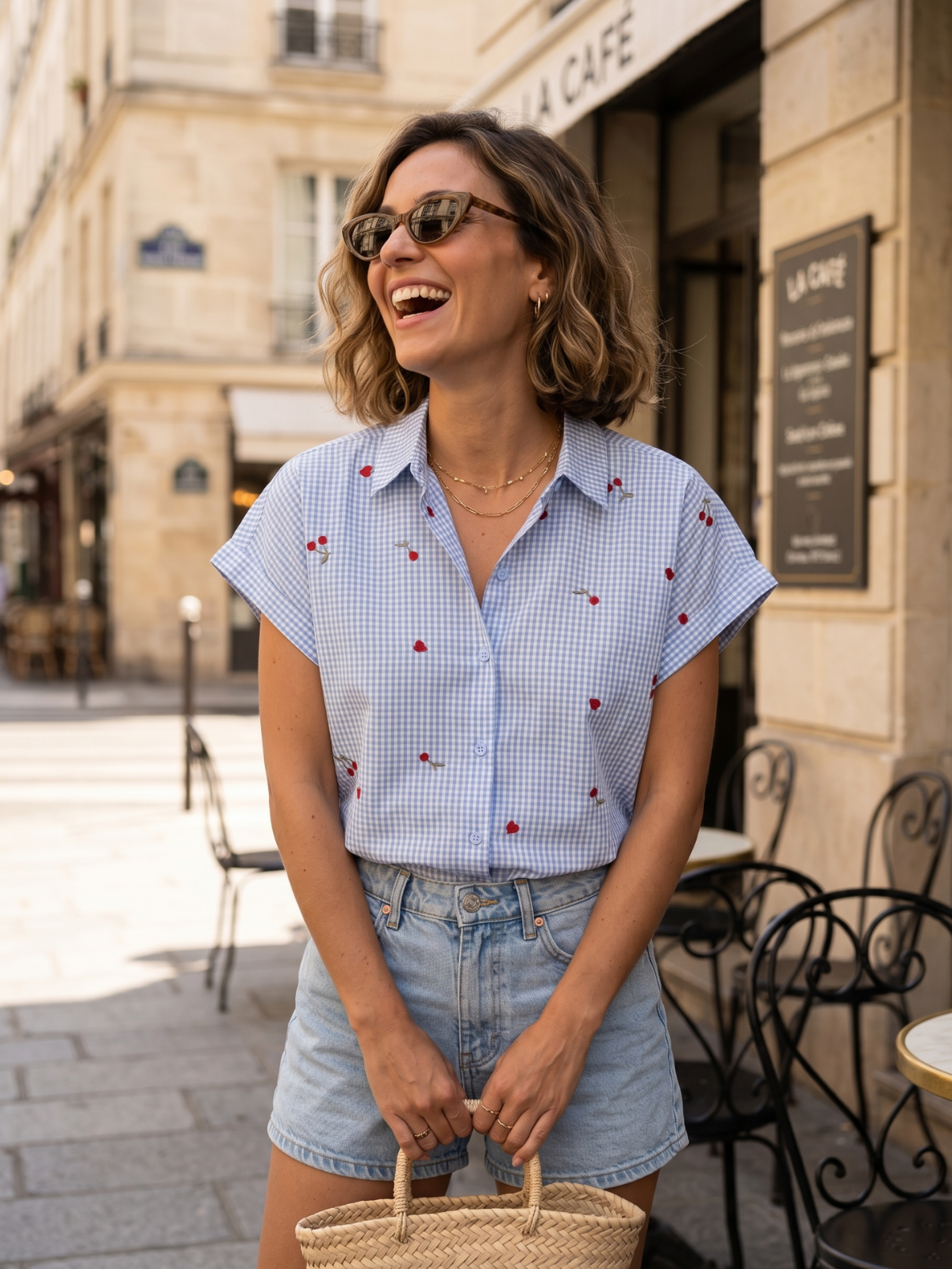 Chemise Cerises Bleu Ciel