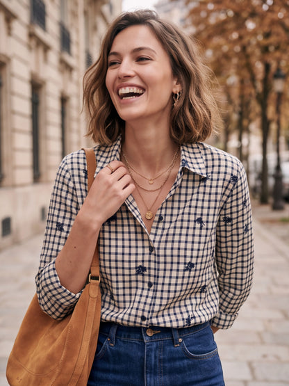 Chemise Lorette - Carreaux Brodée