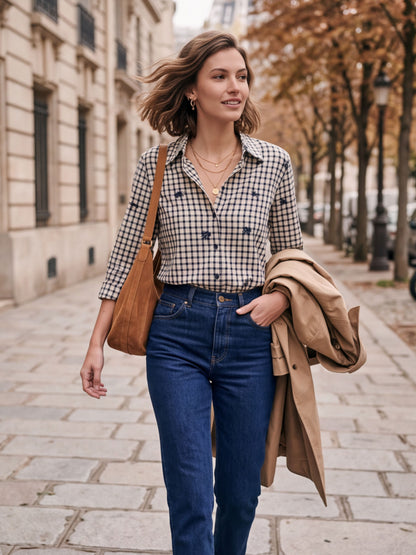 Chemise Lorette - Carreaux Brodée