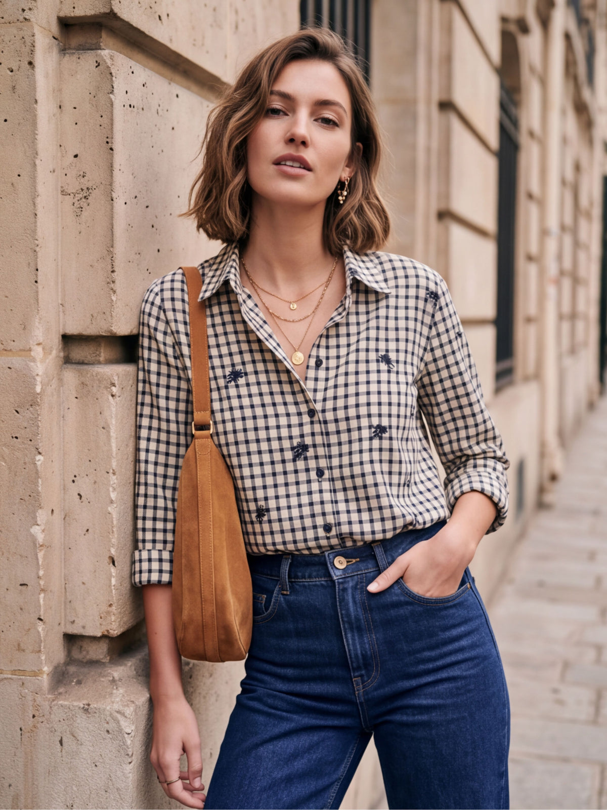 Chemise Lorette - Carreaux Brodée