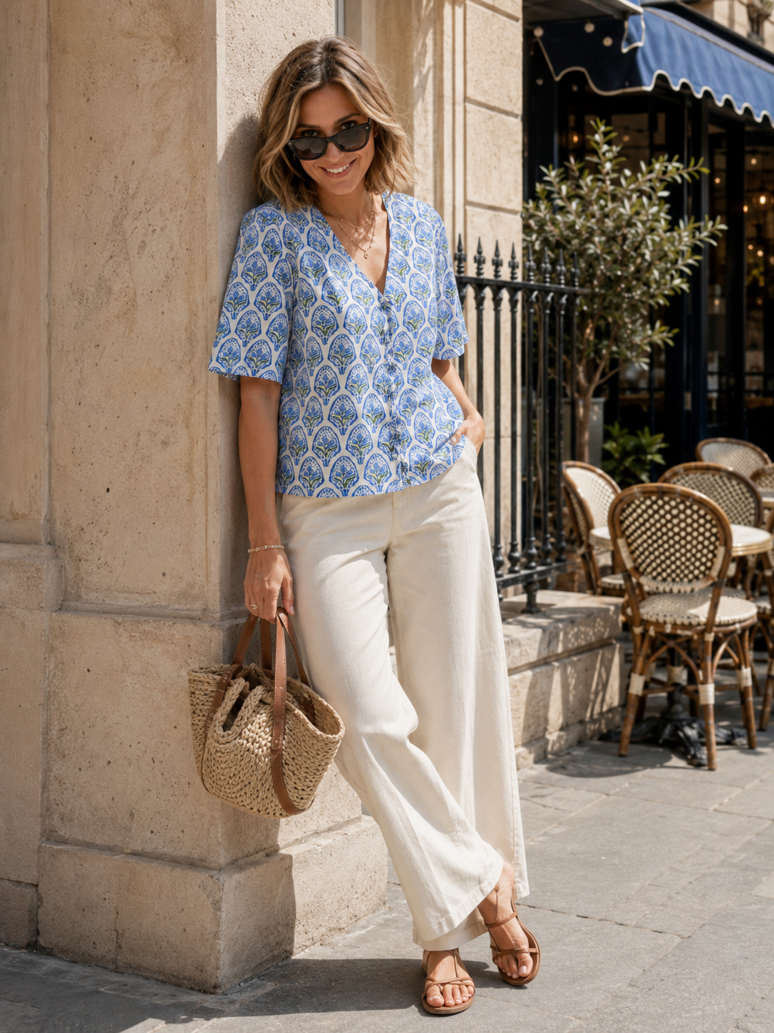 Chemise Manches Courtes Bleue Coton