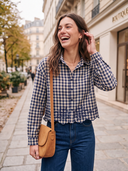 Chemise Marthe - Vichy Courte Ourlet Brodé
