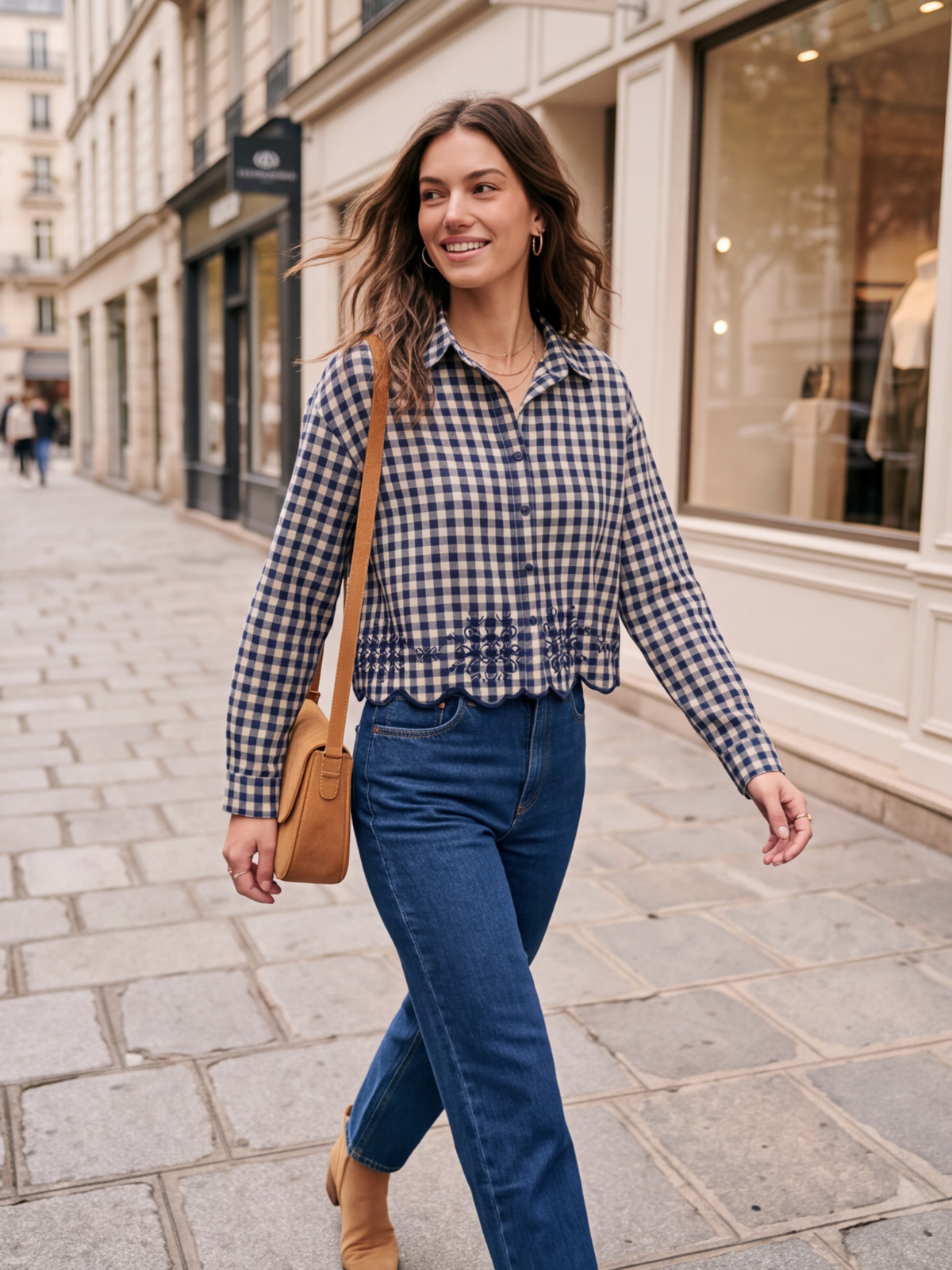 Chemise Marthe - Vichy Courte Ourlet Brodé