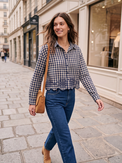 Chemise Marthe - Vichy Courte Ourlet Brodé