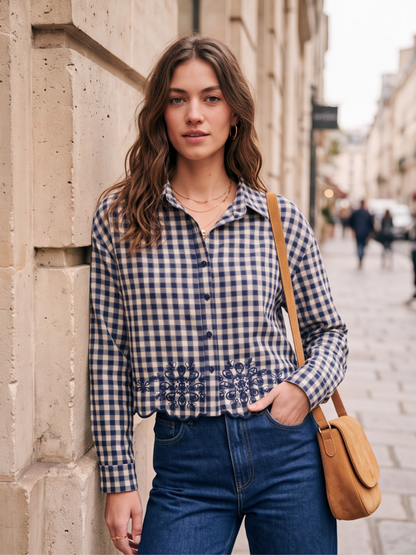 Chemise Marthe - Vichy Courte Ourlet Brodé