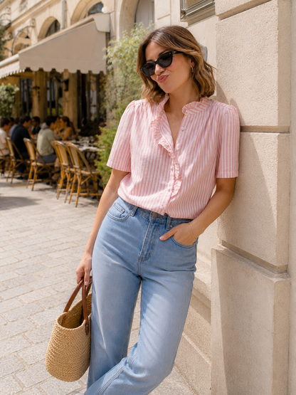 Chemise Rayé Col Volanté