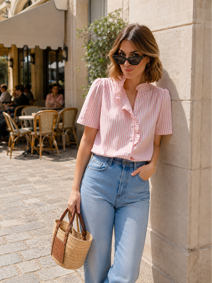 Chemise Rayé Col Volanté
