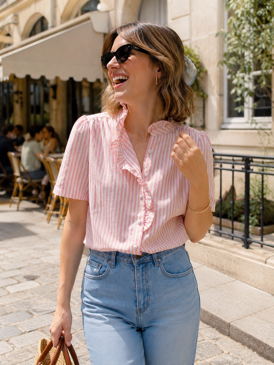 Chemise Rayé Col Volanté