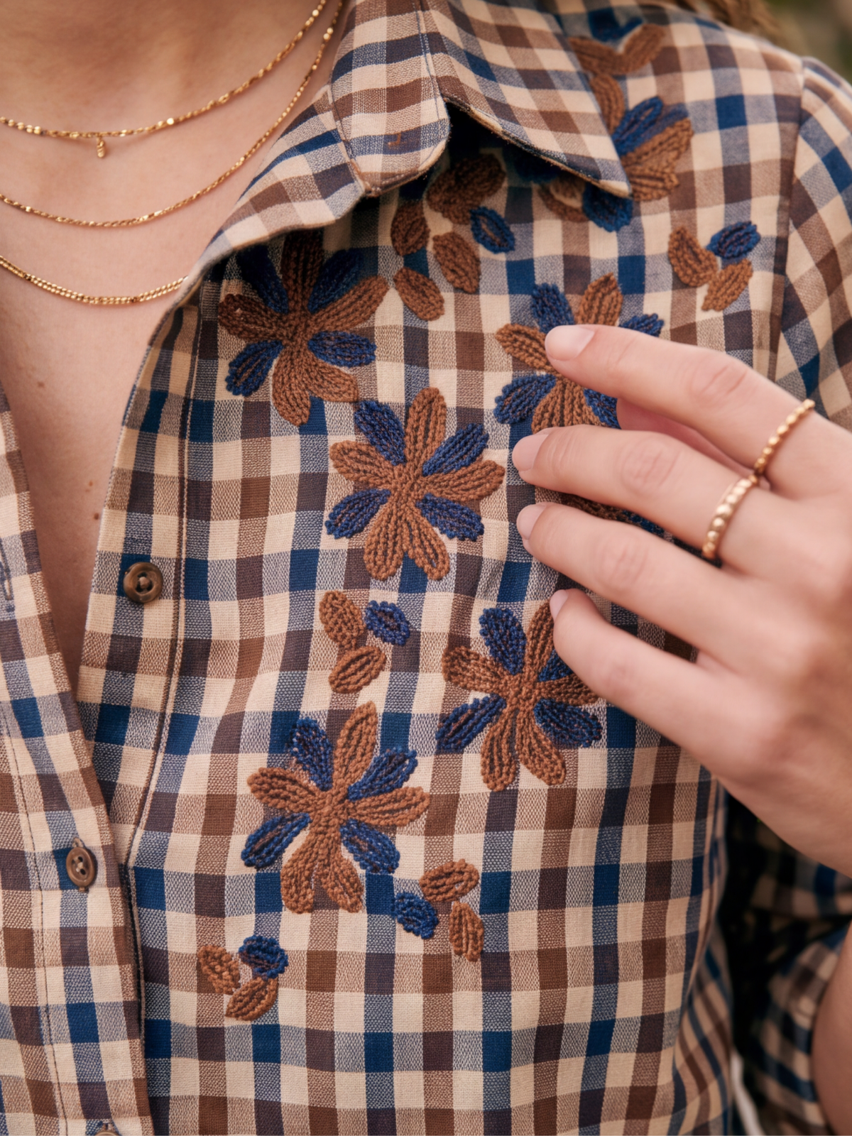 Chemise Solange - Carreaux Brodée Fleurs