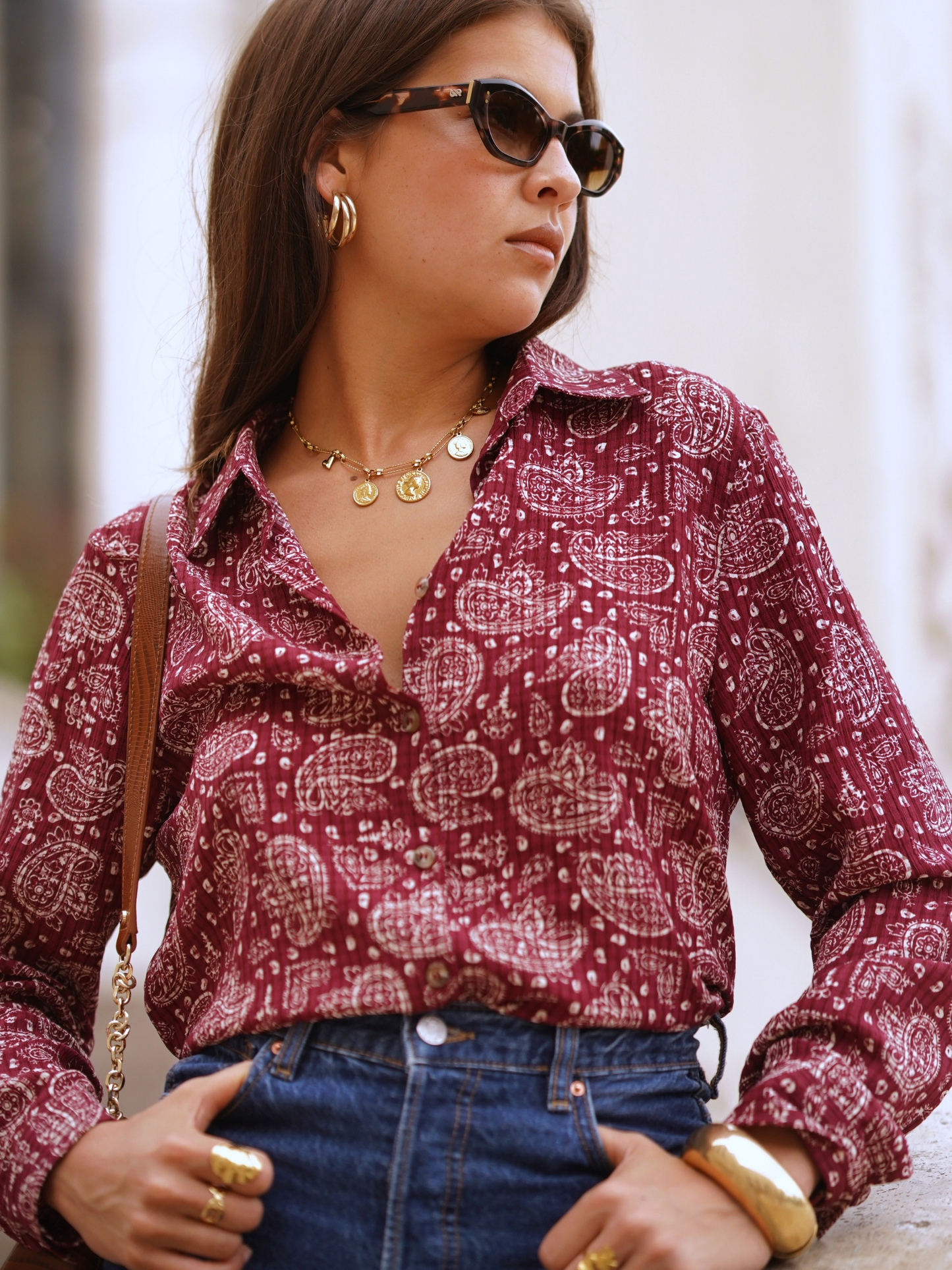 Chemise Imprimé Cachemire Bordeaux