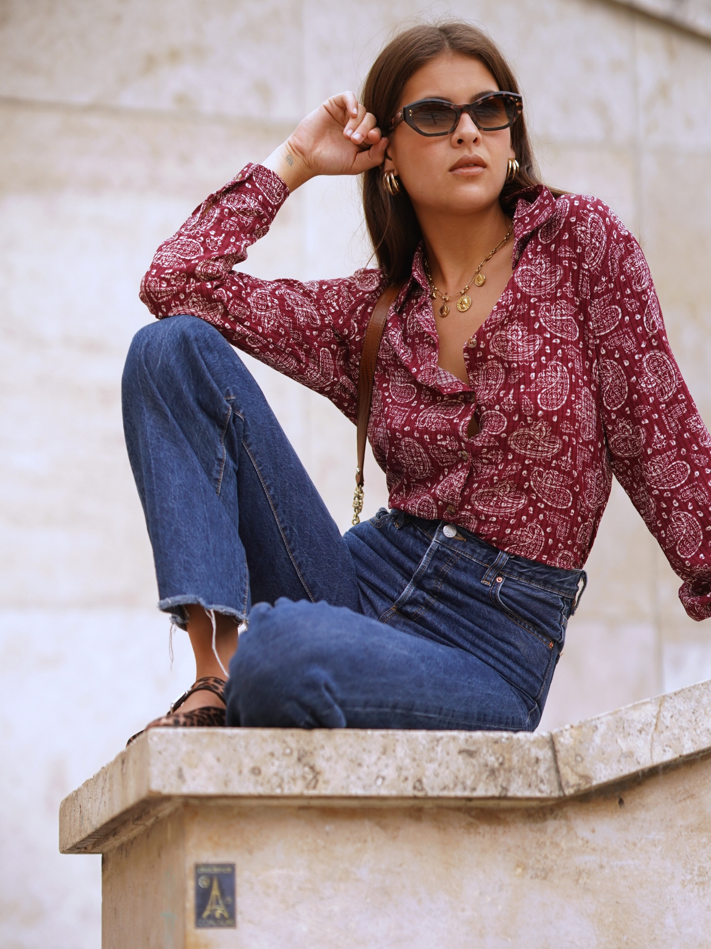 Chemise Imprimé Cachemire Bordeaux