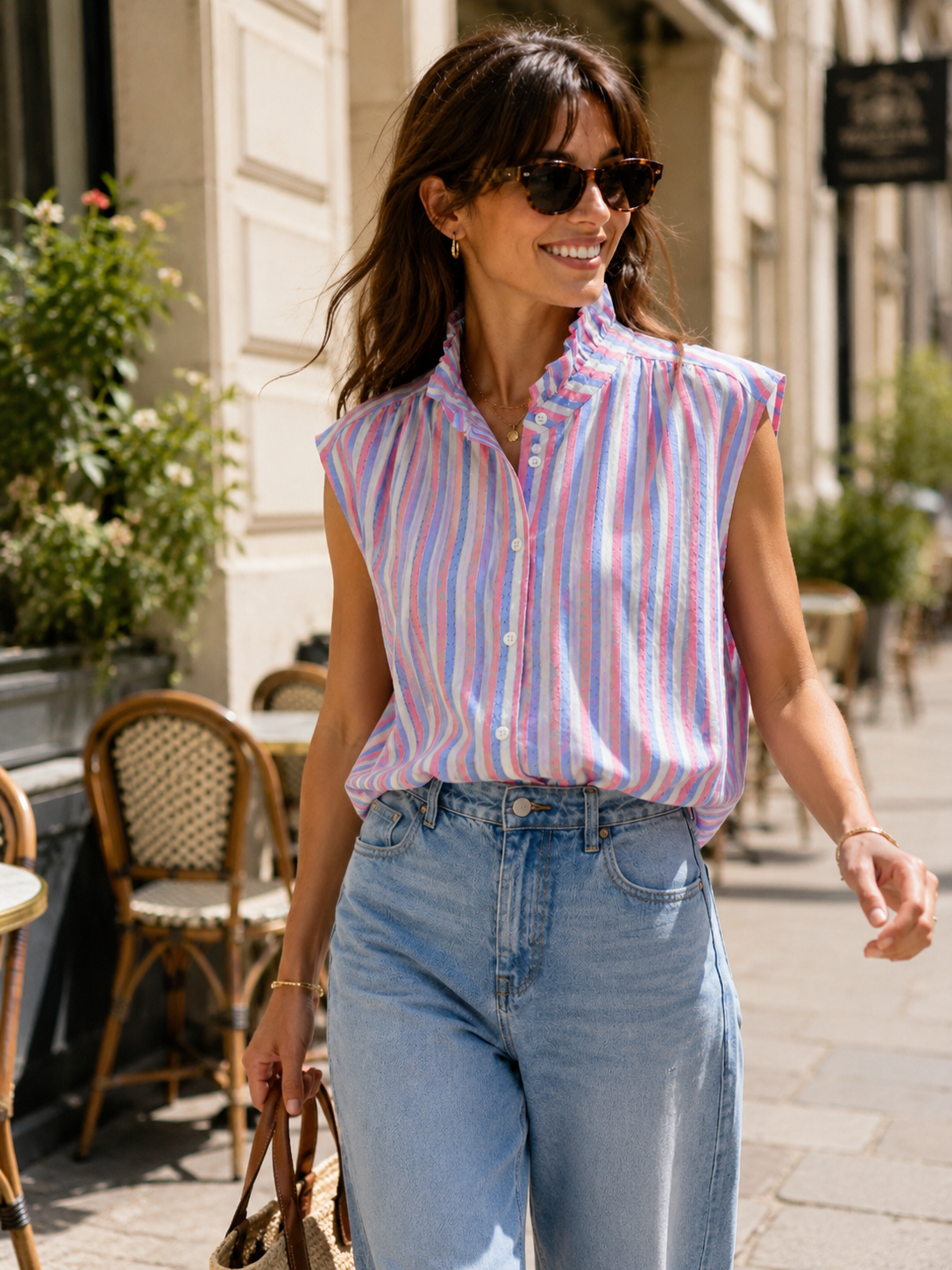 Chemise sans Manches Rayée