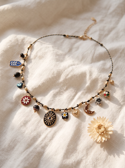 Collier Multi-Pampilles - Noir Doré