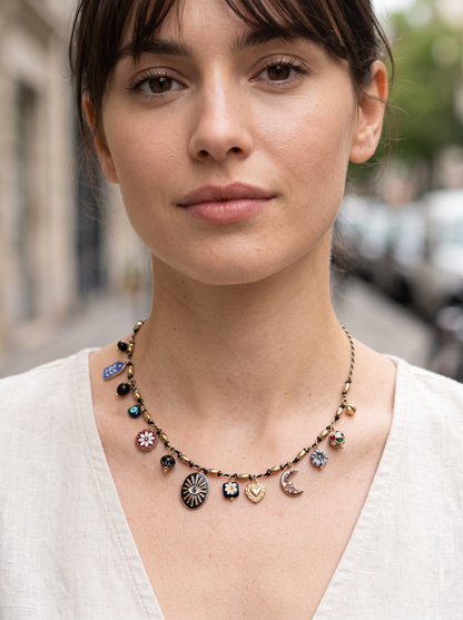 Collier Multi-Pampilles - Noir Doré
